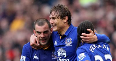 Jelavic: Celebrates his opener at Old Trafford